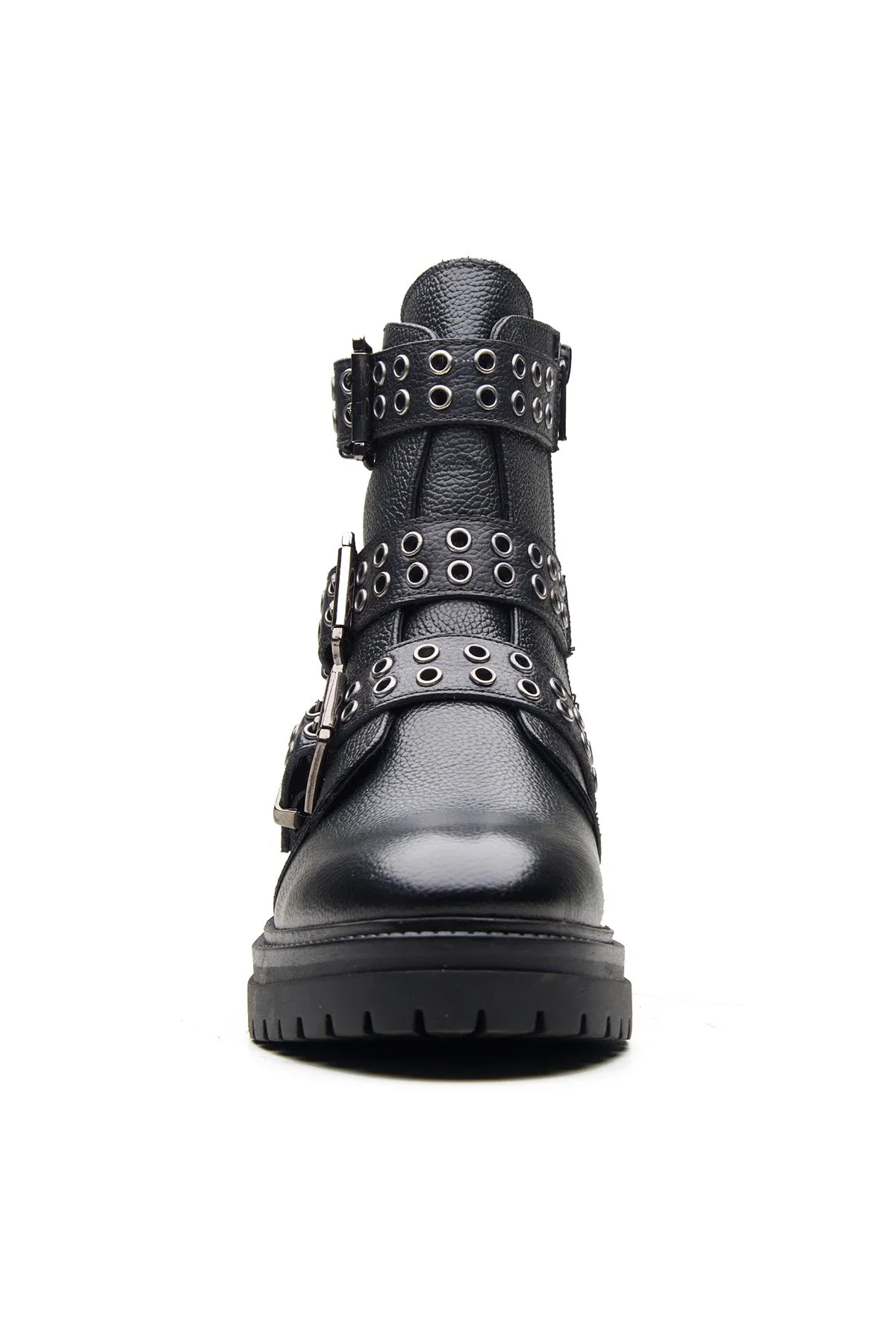 Milled Leather Black Ankle Boots
