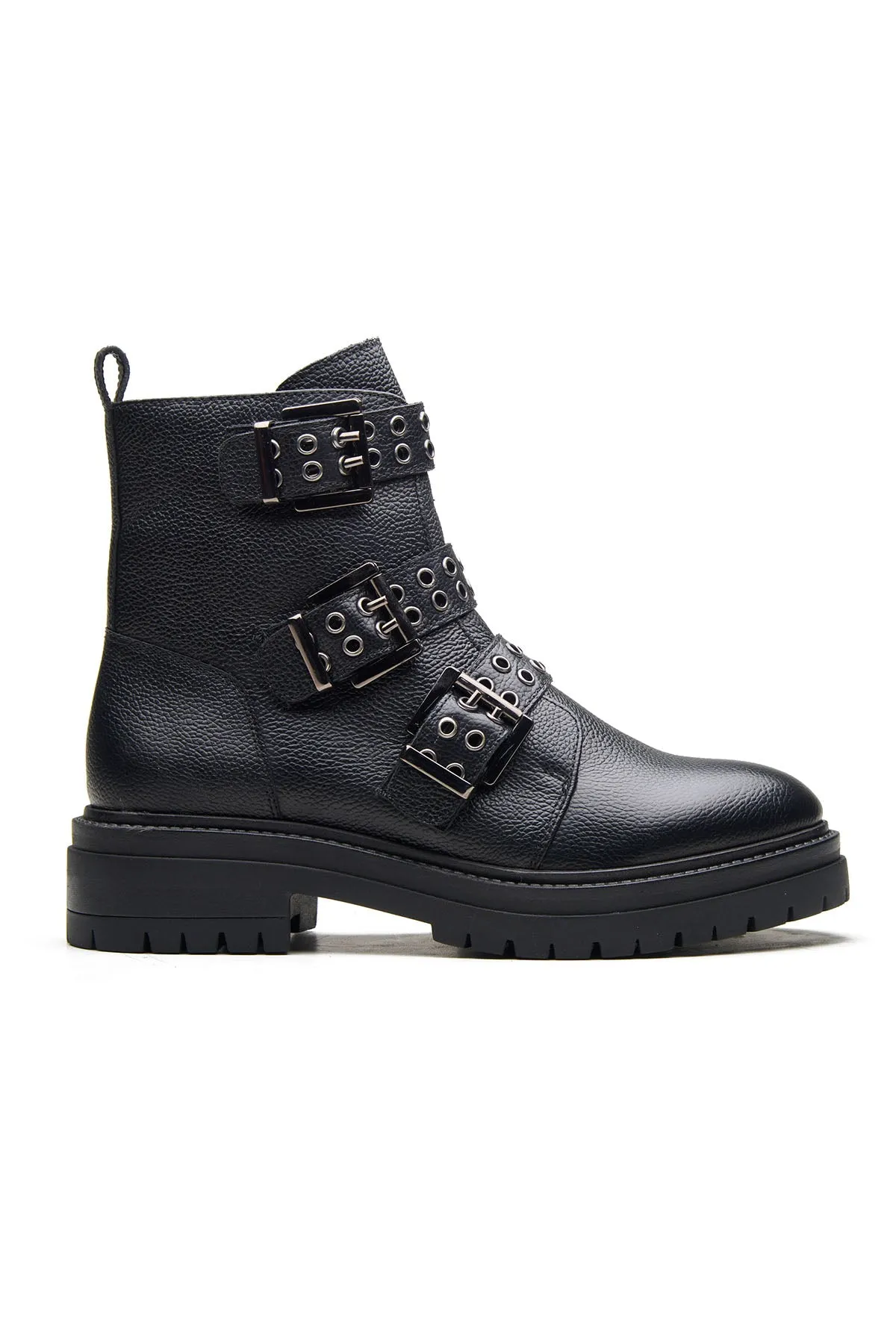 Milled Leather Black Ankle Boots