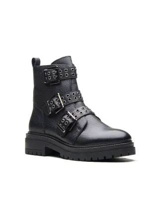Milled Leather Black Ankle Boots