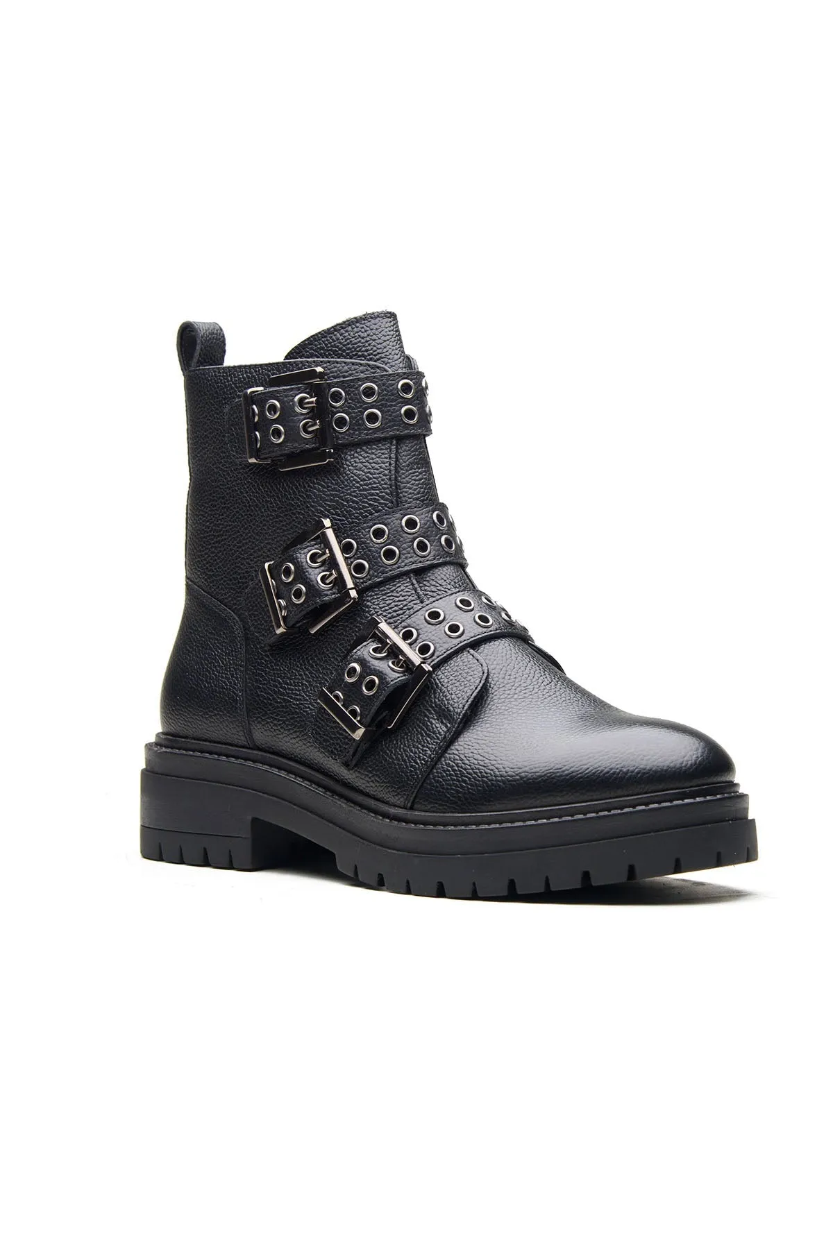 Milled Leather Black Ankle Boots