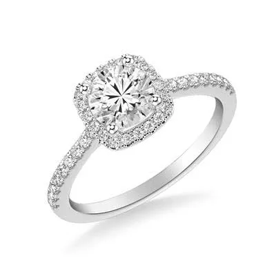 Mountz Collection .70ct Round Center Cushion Halo Engagement Ring in 14K White Gold