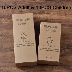 Multi-Pack Parent & child Eco Friendly Bamboo Toothbrushes Soft Bristles (Adult & Kids)
