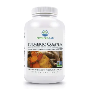 Nature's Lab Turmeric Complex - 180 Capsules (6 Month Supply) 400mg Tumeric Powder 50mg Turmeric Extract (C3 Complex) Standardized to 95% Potency. Promotes Cardiovascular, Immune, Joint &amp;Skin Health