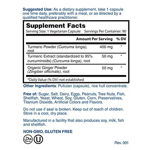 Nature's Lab Turmeric Complex - 180 Capsules (6 Month Supply) 400mg Tumeric Powder 50mg Turmeric Extract (C3 Complex) Standardized to 95% Potency. Promotes Cardiovascular, Immune, Joint &amp;Skin Health