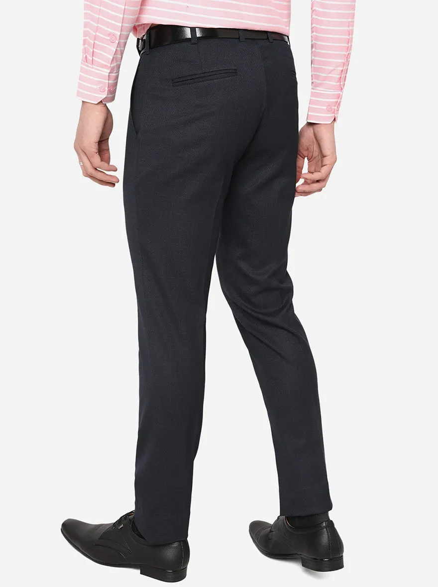 Navy Blue Checked Super Slim Fit Formal Trouser | Greenfibre