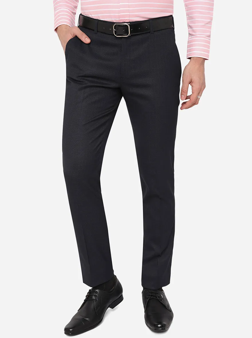 Navy Blue Checked Super Slim Fit Formal Trouser | Greenfibre