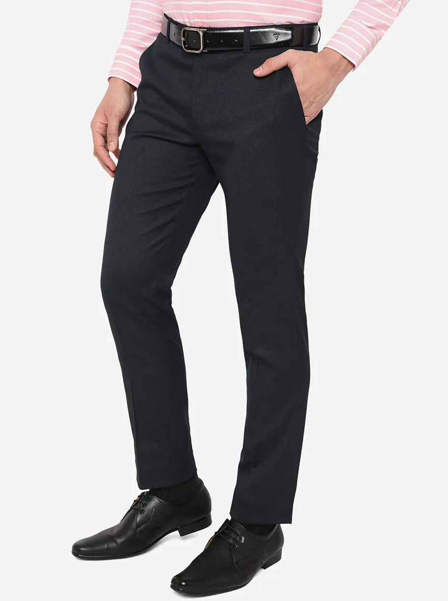 Navy Blue Checked Super Slim Fit Formal Trouser | Greenfibre