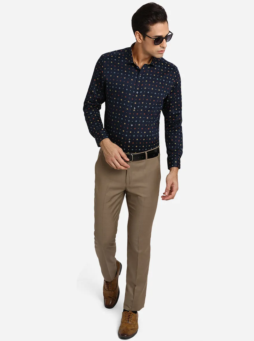 Navy Blue Printed Slim Fit Party Wear Shirt | Greenfibre