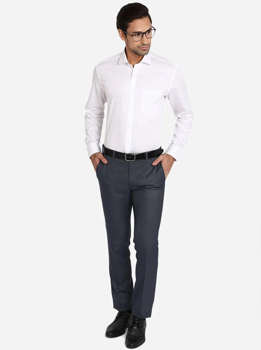 Navy Blue Solid Slim Fit Formal Trouser | Greenfibre