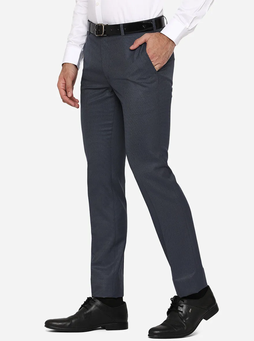 Navy Blue Solid Slim Fit Formal Trouser | Greenfibre