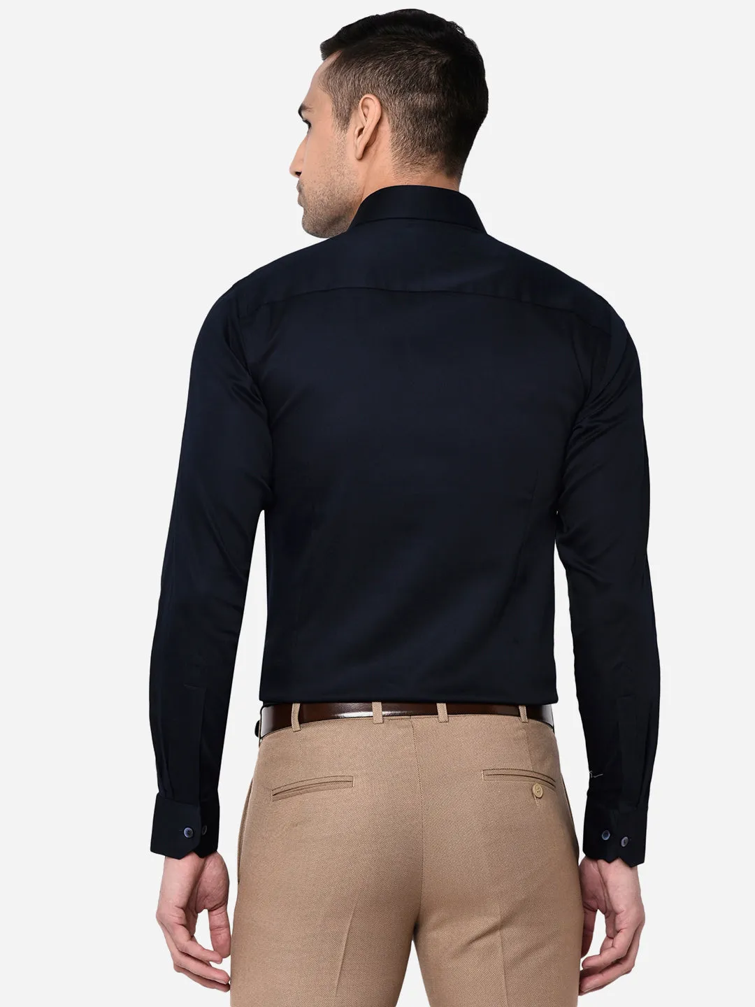 Navy Blue Solid Slim Fit Party Wear Shirt | Wyre