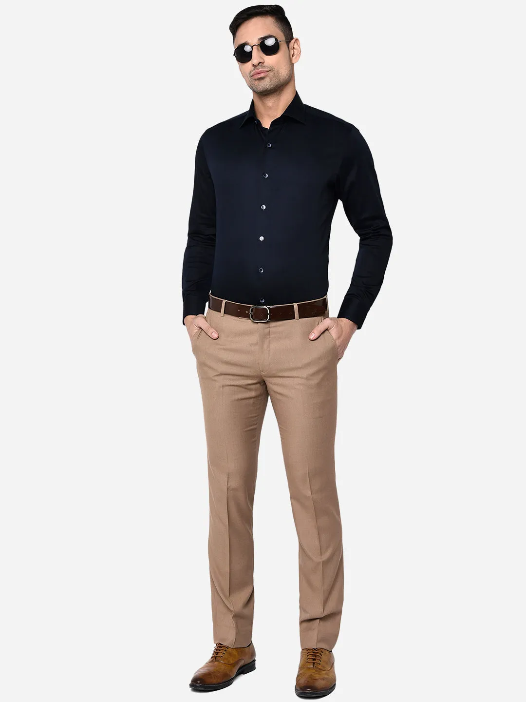 Navy Blue Solid Slim Fit Party Wear Shirt | Wyre