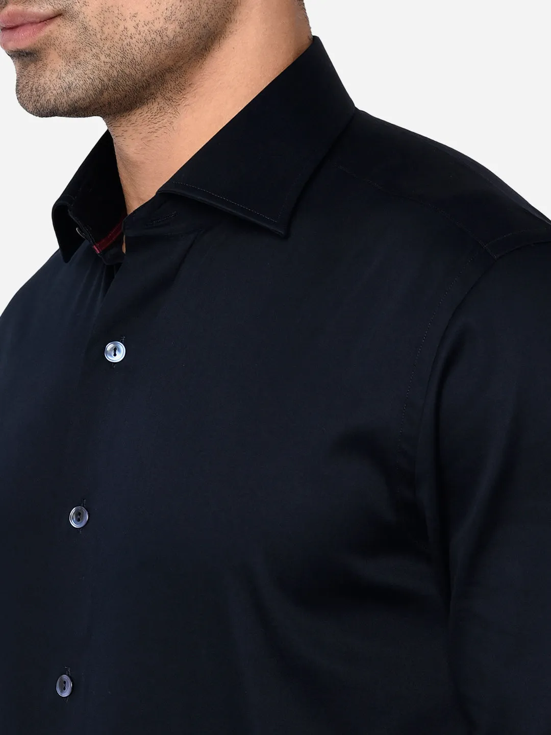 Navy Blue Solid Slim Fit Party Wear Shirt | Wyre