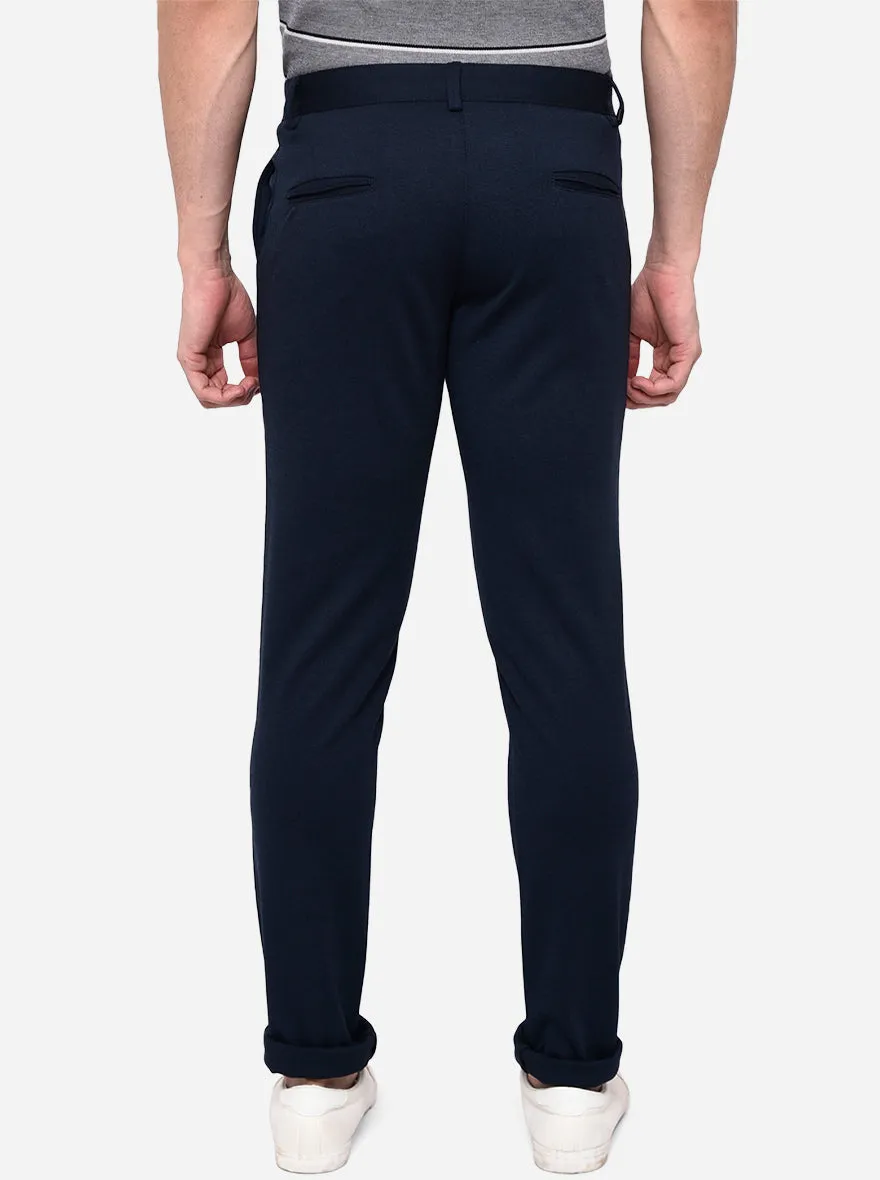 Navy Blue Solid Venice Fit Casual Trouser | JadeBlue