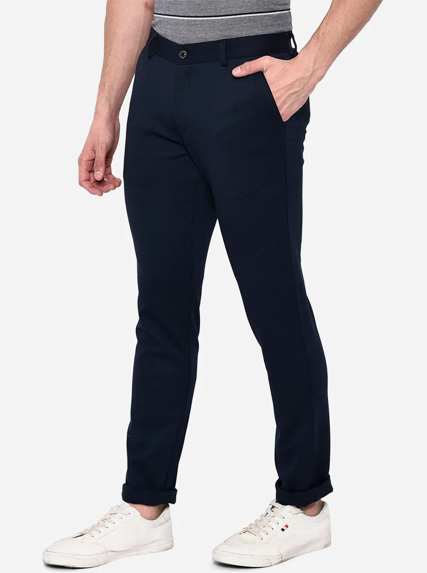 Navy Blue Solid Venice Fit Casual Trouser | JadeBlue