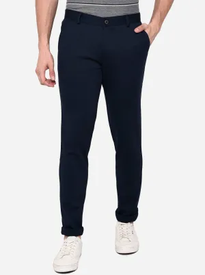 Navy Blue Solid Venice Fit Casual Trouser | JadeBlue