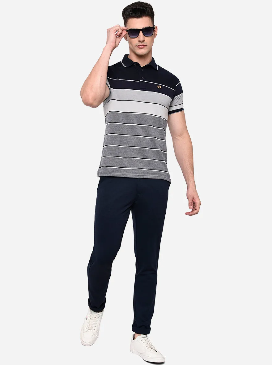 Navy Blue Solid Venice Fit Casual Trouser | JadeBlue