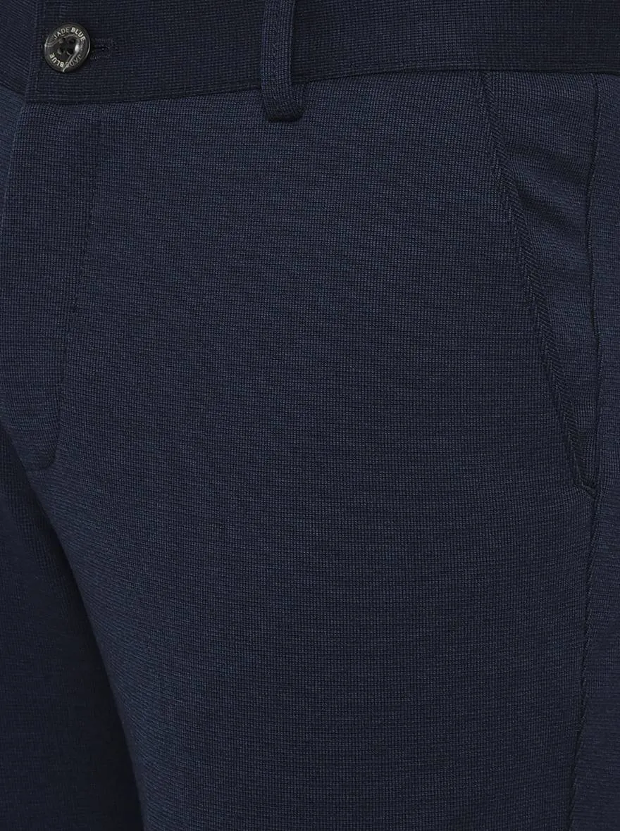 Navy Blue Solid Venice Fit Casual Trouser | JadeBlue