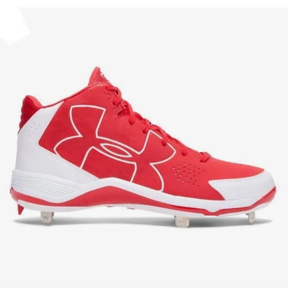 NIB Under Armour UA Ignite Mid ST CC Metal Baseball Cleats Red &amp; White Size 13