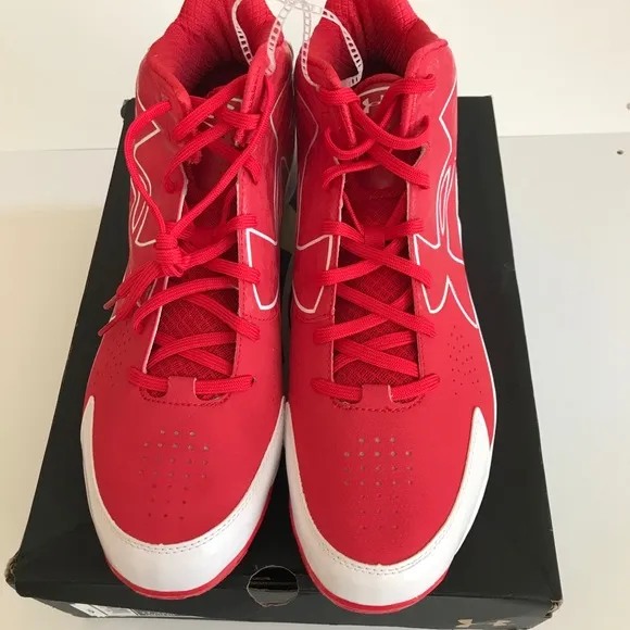 NIB Under Armour UA Ignite Mid ST CC Metal Baseball Cleats Red &amp; White Size 13