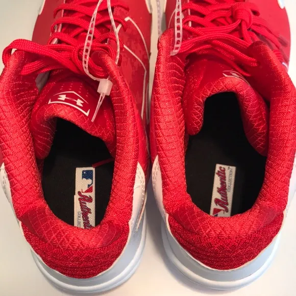 NIB Under Armour UA Ignite Mid ST CC Metal Baseball Cleats Red &amp; White Size 13