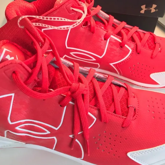 NIB Under Armour UA Ignite Mid ST CC Metal Baseball Cleats Red &amp; White Size 13