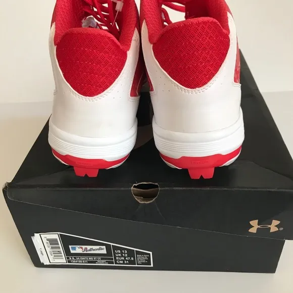 NIB Under Armour UA Ignite Mid ST CC Metal Baseball Cleats Red &amp; White Size 13