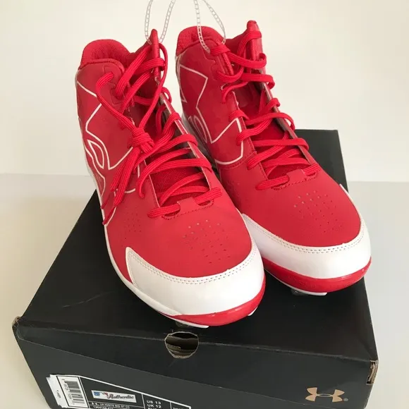 NIB Under Armour UA Ignite Mid ST CC Metal Baseball Cleats Red &amp; White Size 13