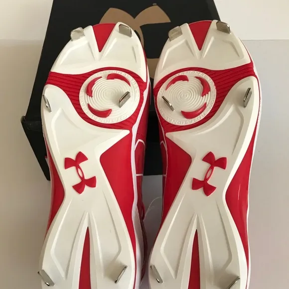 NIB Under Armour UA Ignite Mid ST CC Metal Baseball Cleats Red &amp; White Size 13