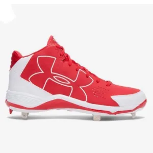 NIB Under Armour UA Ignite Mid ST CC Metal Baseball Cleats Red &amp; White Size 13