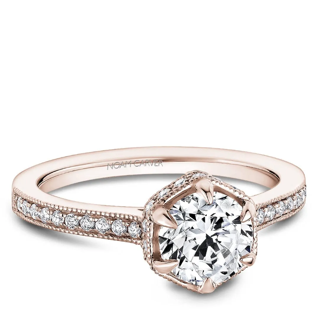 Noam Carver 14K Rose Gold Round 1.08 Halo Diamond Engagement Ring