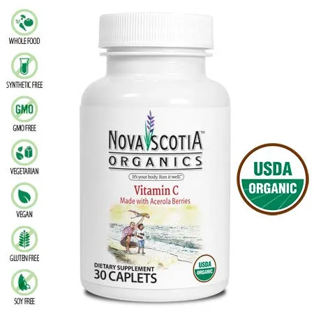 Nova Scotia Organics Vitamina C – USDA orgánico, sin non-gmo, Sintético, (30 caplets)