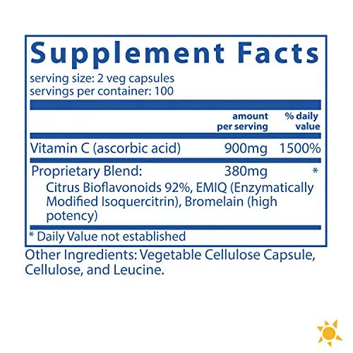 Nutrientes vitales - Aller-C (isoquercitrina, C y bioflavonoides) - Apoyo respiratorio y sinusal - Sin gluten - 200 cápsulas vegetarianas por botella