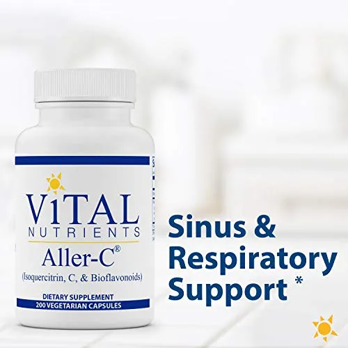 Nutrientes vitales - Aller-C (isoquercitrina, C y bioflavonoides) - Apoyo respiratorio y sinusal - Sin gluten - 200 cápsulas vegetarianas por botella