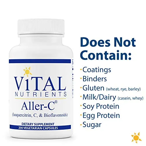 Nutrientes vitales - Aller-C (isoquercitrina, C y bioflavonoides) - Apoyo respiratorio y sinusal - Sin gluten - 200 cápsulas vegetarianas por botella