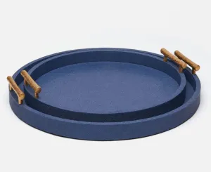 Oceania Round Shagreen Tray Set - Navy Blue