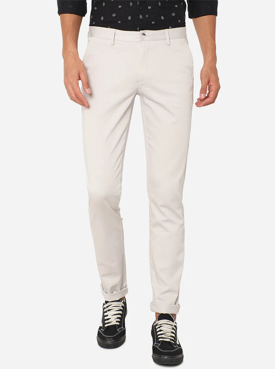 Off-White Solid Super Slim Fit Casual Trouser | Greenfibre