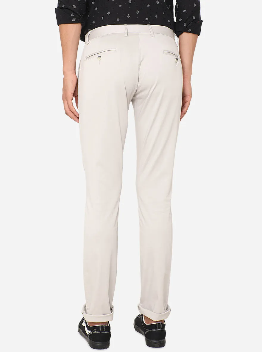 Off-White Solid Super Slim Fit Casual Trouser | Greenfibre