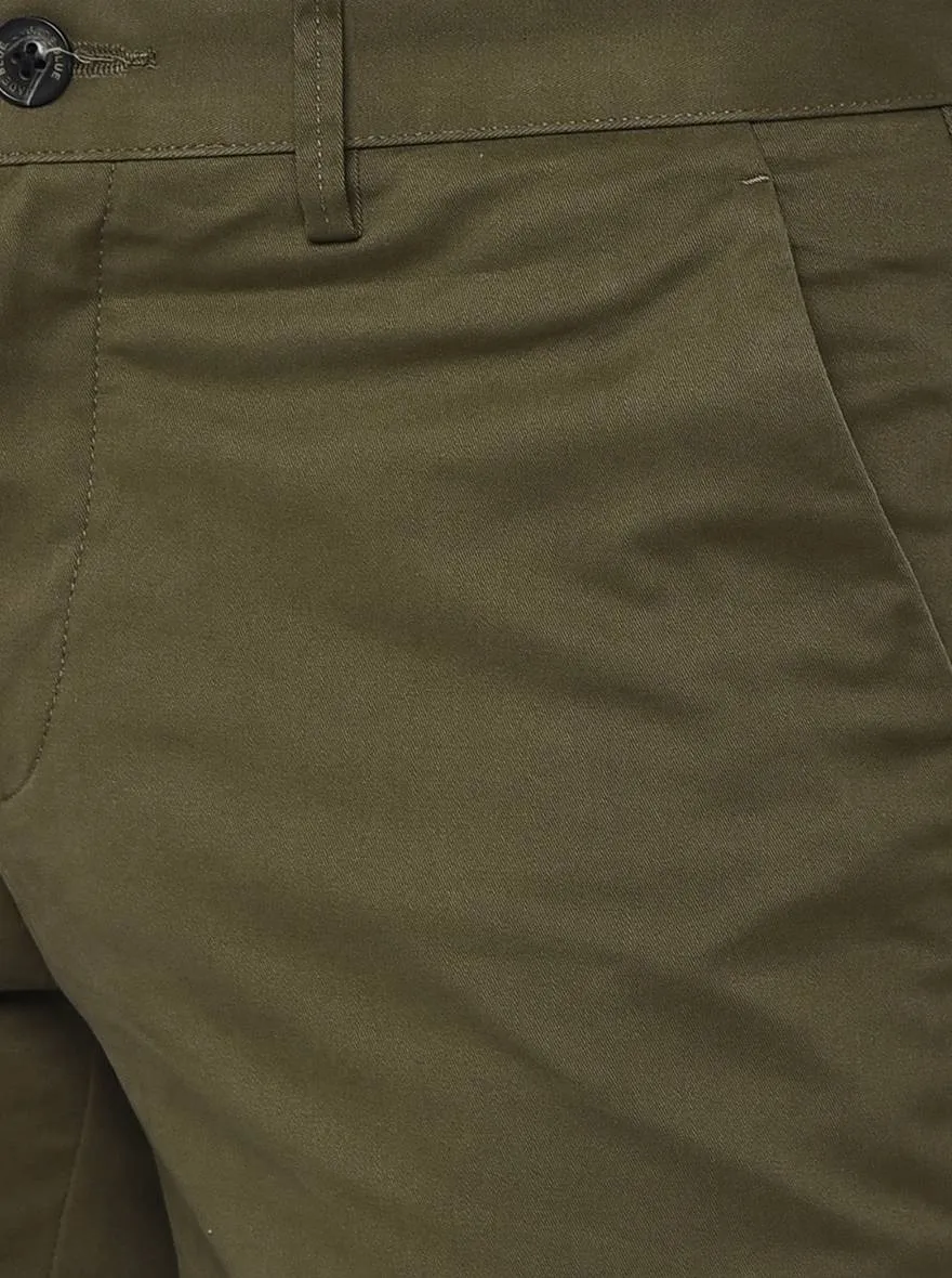 Olive Green Solid Uno Fit Casual Trouser | JadeBlue