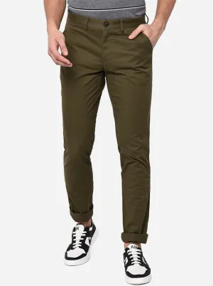 Olive Green Solid Uno Fit Casual Trouser | JadeBlue