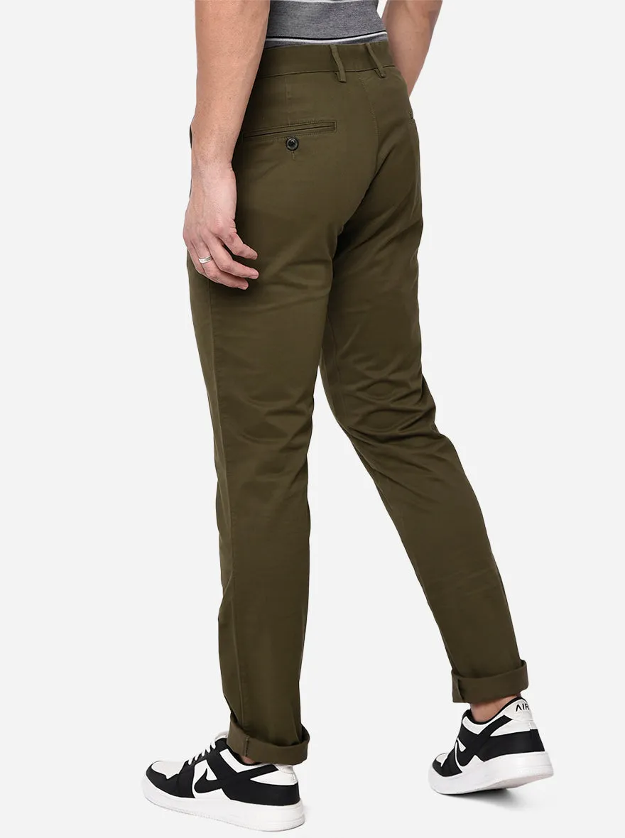 Olive Green Solid Uno Fit Casual Trouser | JadeBlue