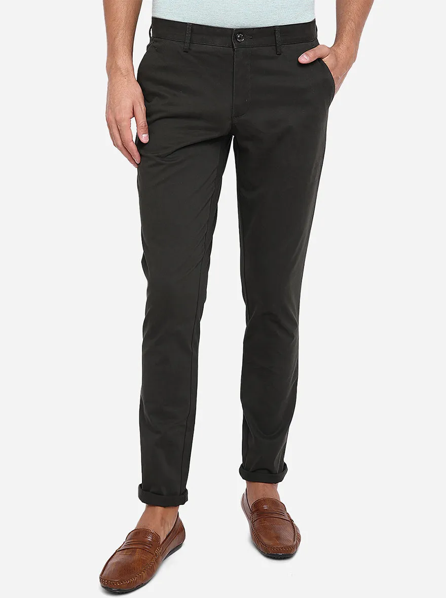 Olive Solid Uno Fit Casual Trouser | JadeBlue