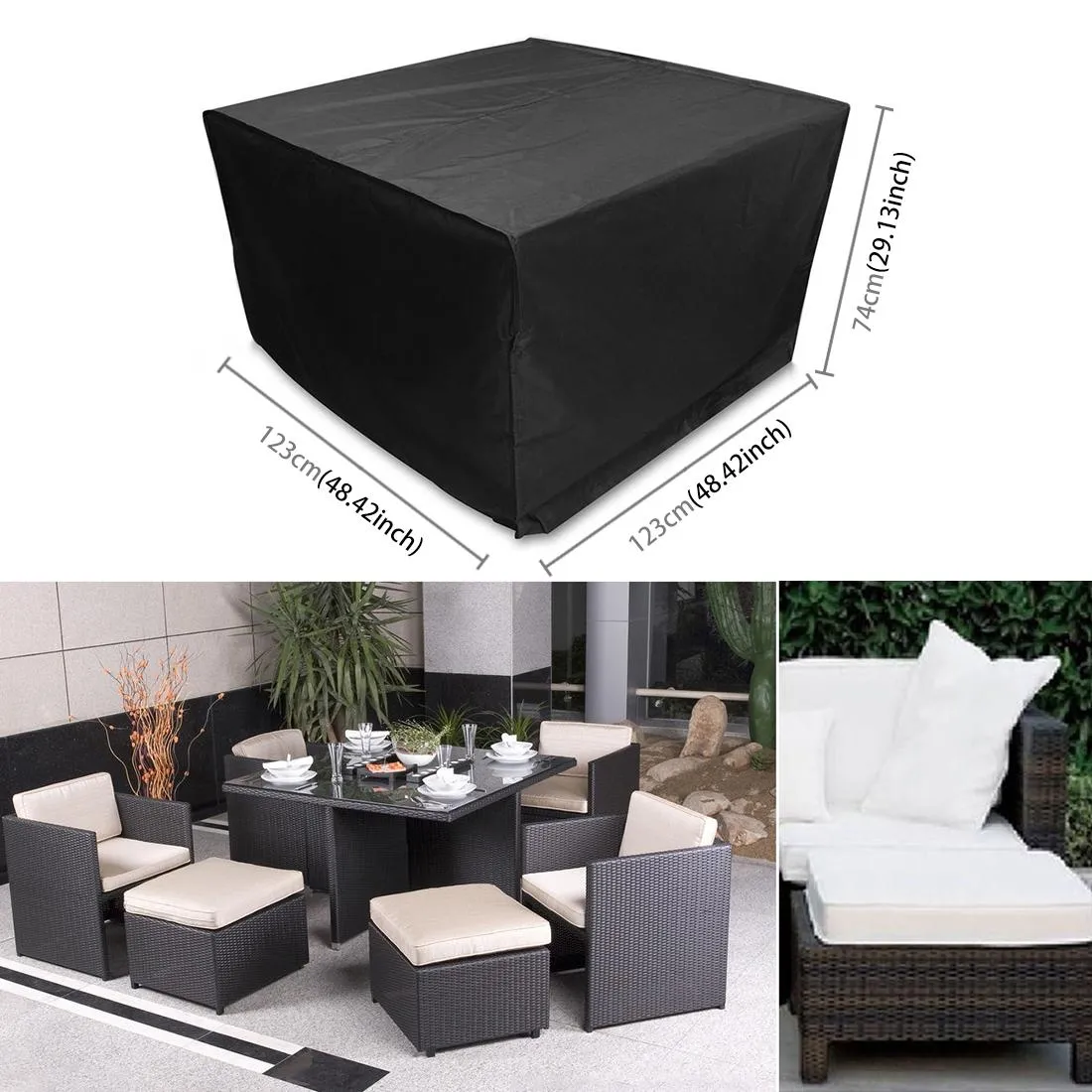 Outdoor Furniture Set Cover - Waterproof Anti-Uv Dust-Proof - 210D Oxford Cloth - 123X123X74Cm - Black