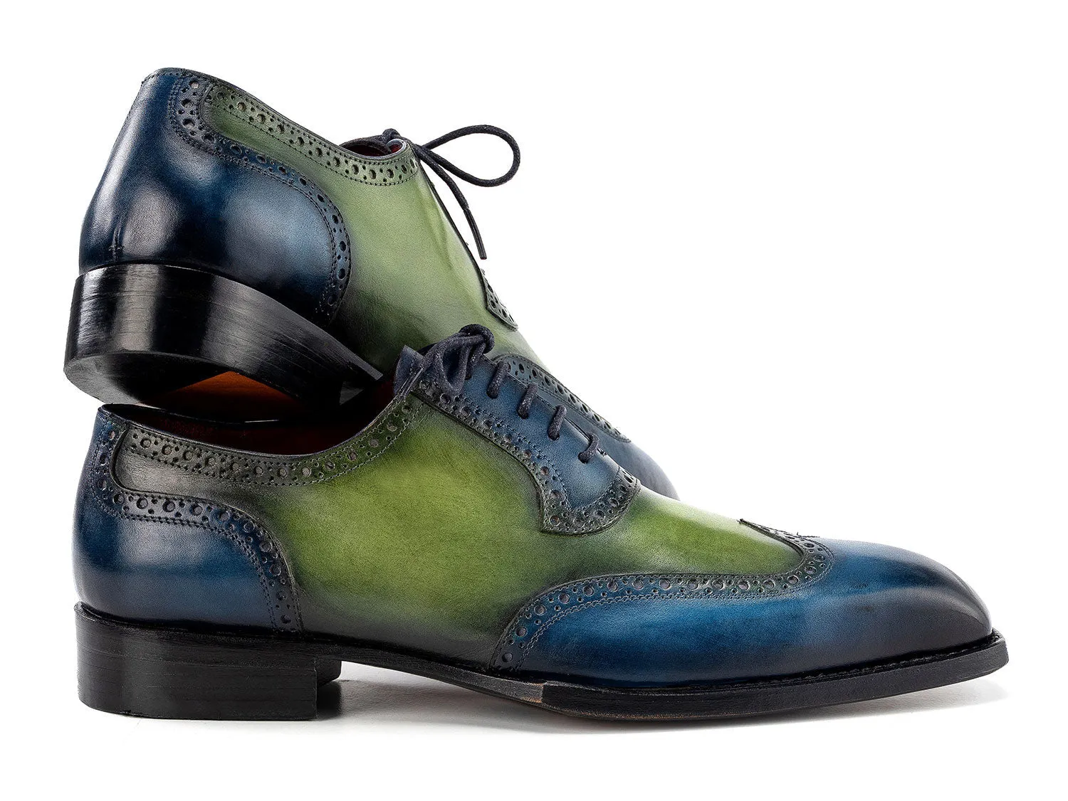 Paul Parkman Men's Goodyear Welted Wingtip Oxfords in Blue & Green