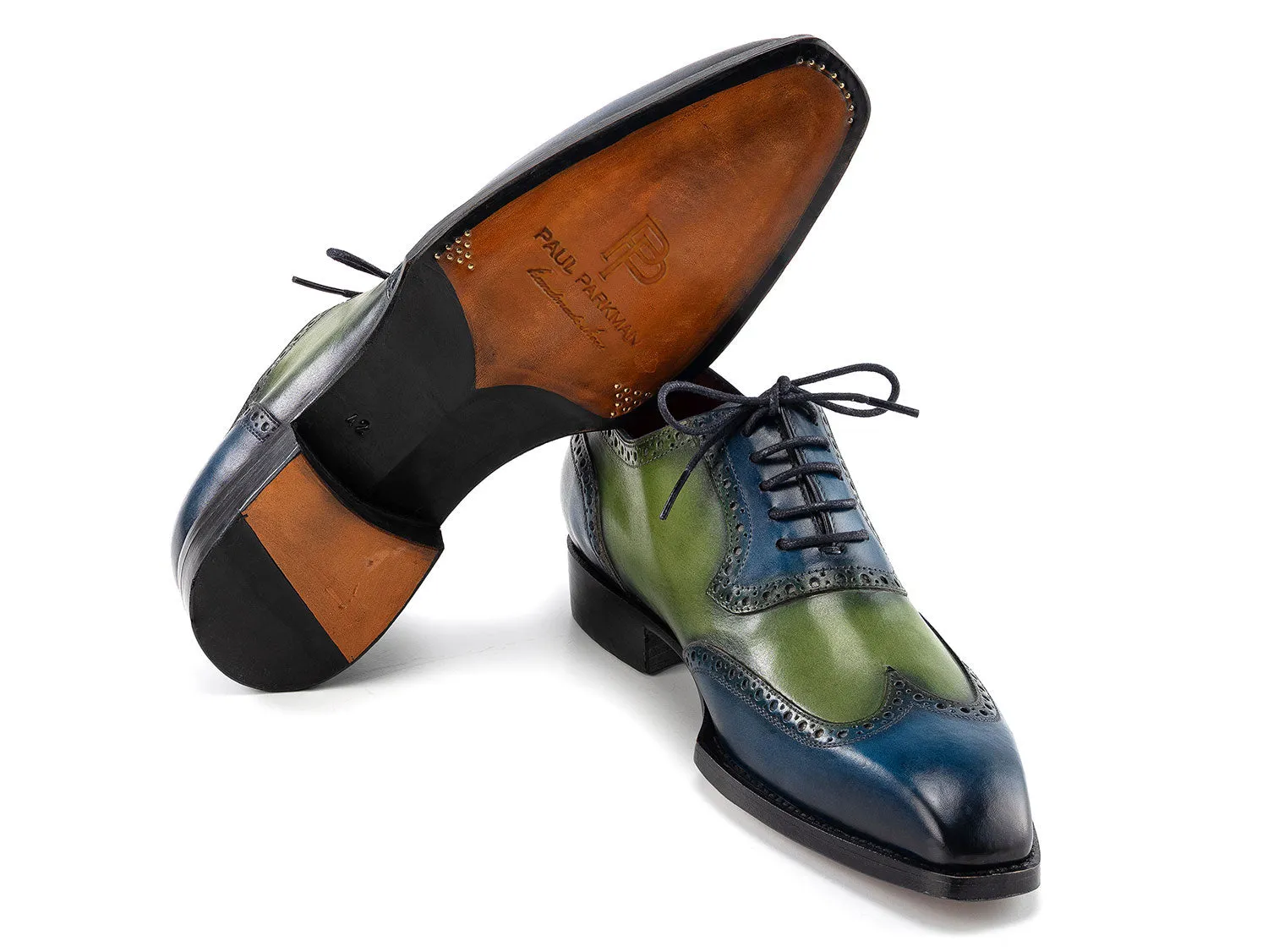 Paul Parkman Men's Goodyear Welted Wingtip Oxfords in Blue & Green