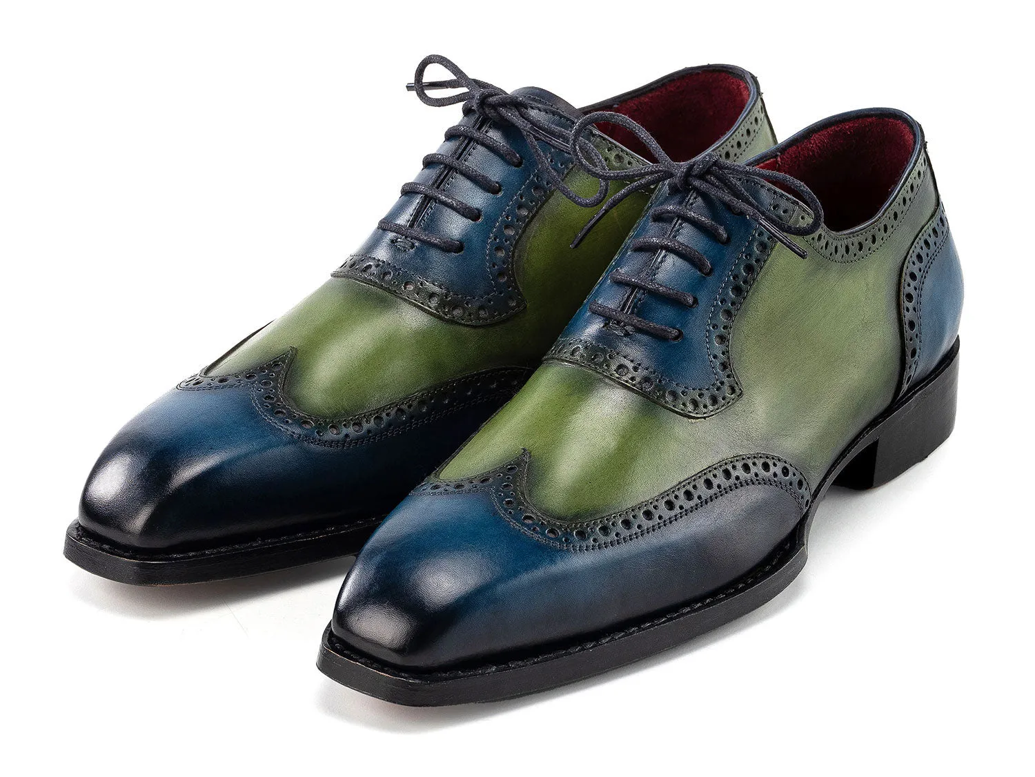Paul Parkman Men's Goodyear Welted Wingtip Oxfords in Blue & Green