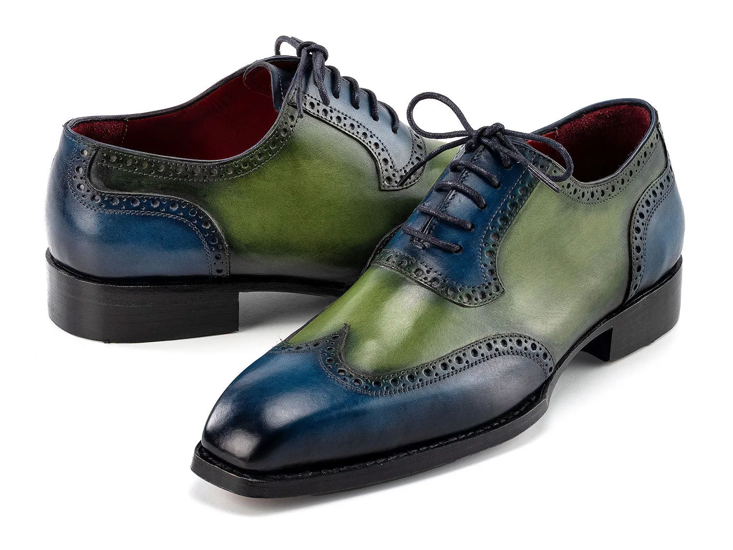 Paul Parkman Men's Goodyear Welted Wingtip Oxfords in Blue & Green