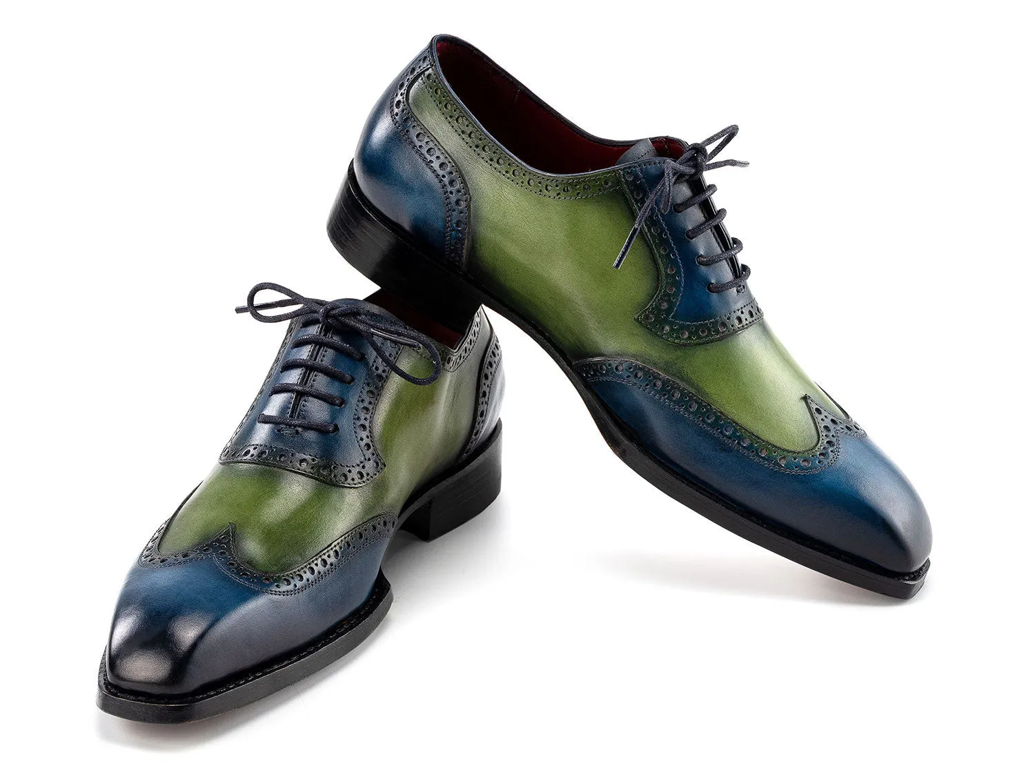 Paul Parkman Men's Goodyear Welted Wingtip Oxfords in Blue & Green