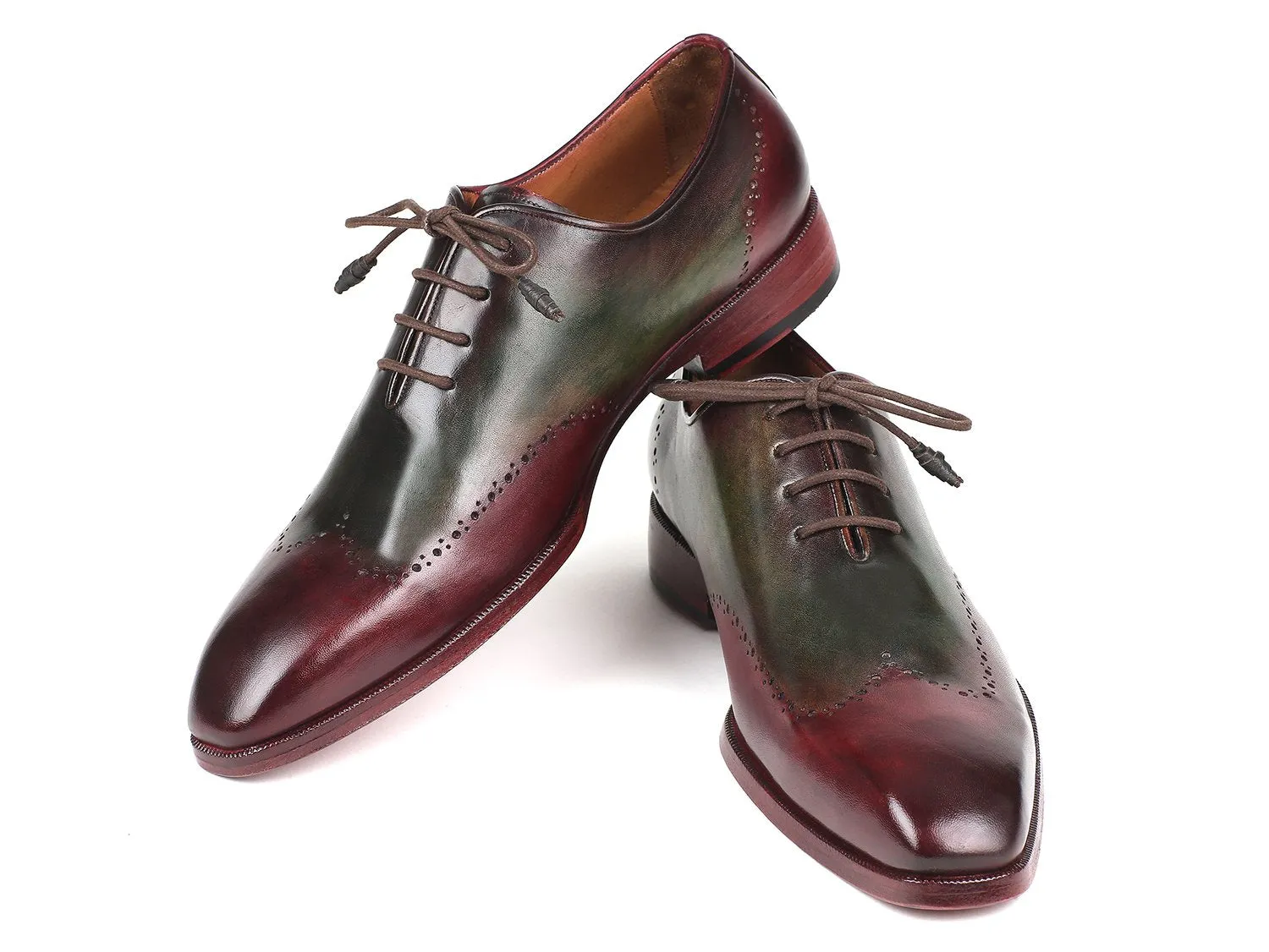 Paul Parkman Men's Wingtip Leather Oxfords in Bordeaux & Green