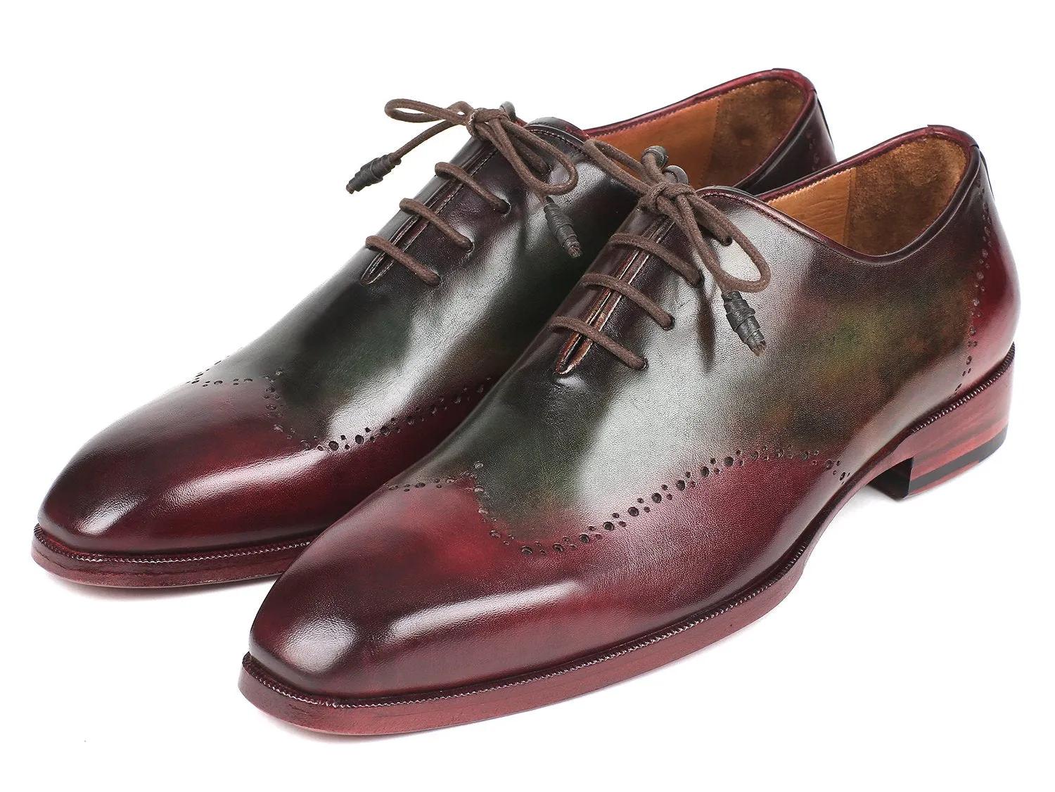 Paul Parkman Men's Wingtip Leather Oxfords in Bordeaux & Green